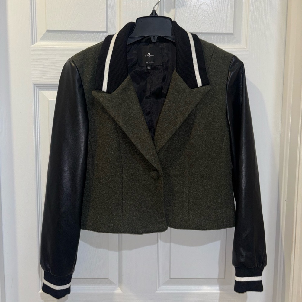 7 For All Mankind Mixed Media Bomber Jacket Size L​​ - Picture 3 of 14